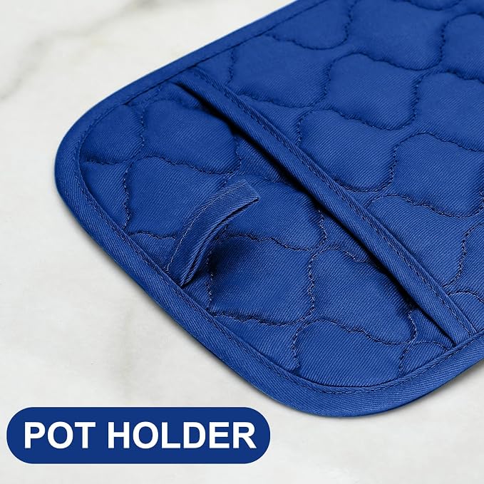 Oven Mitts Pot Holders Sets/Kitchen Towels and Dishcloths, Oven Gloves Kitchen Dish Towels 500 Degree Heat Resistant Potholders with Non-Slip Silicone Surface for Cooking, Grilling, Baking-Royal Blue - Image 4