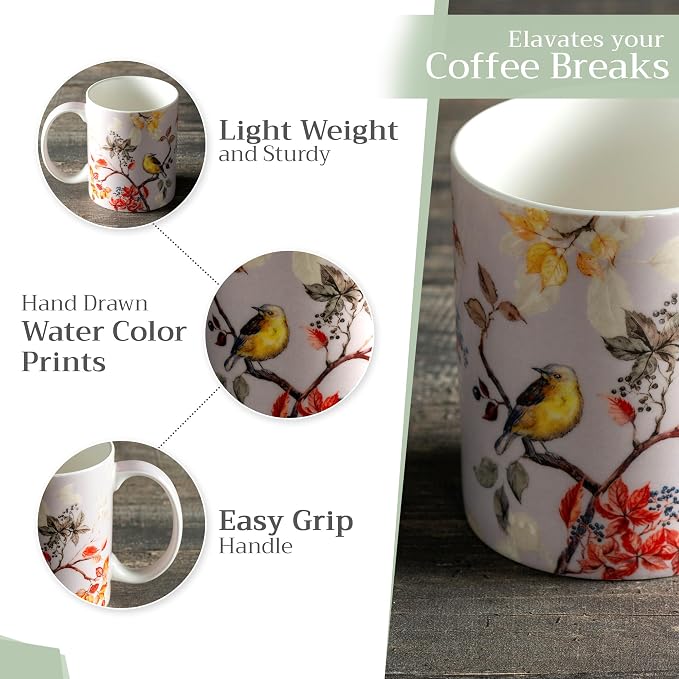 Maison d' Hermine Coffee Mug with Handles Tea Cups (12 Ounce, Pack of 1) | Fine Bone China Coffee Mugs for Hot Beverages Cappuccino Latte Home Restaurant Spring Summer -Equinoxe - Grey - Passerine - Image 5