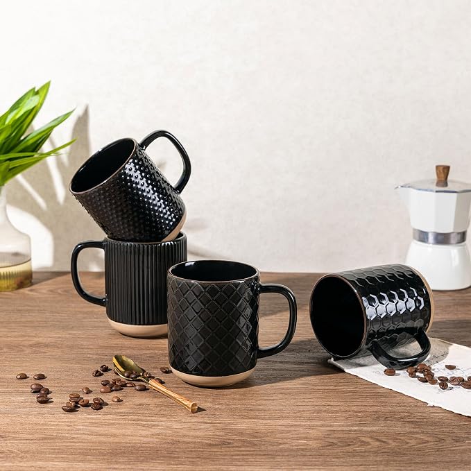 GBhome Coffee Mugs Set of 4, 12oz Handmade Stoneware Coffee Mugs Set with Large Handle for Cappuccino/Latte/Tea/Hot Cocoa, Dishwasher & Microwave Safe, Black - Image 6