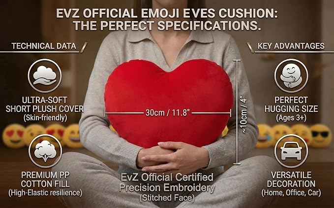 EvZ Official Certified Heart Emoji Pillow - 31cm Large Soft Plush Solid Red Heart-Shaped Emoticon Cushion - Official Emoji Licensed Romantic Gift for Valentine's Day, Anniversary & Wedding (Red) - Image 6