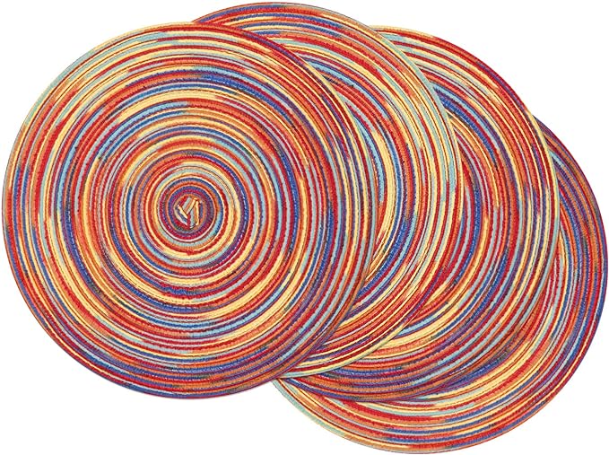 SHACOS Round Braided Placemats Set of 4 Variegated Colorful Placemats for Dining Tables Holiday Party Decor (Rainbow Red, 4) by SHACOS