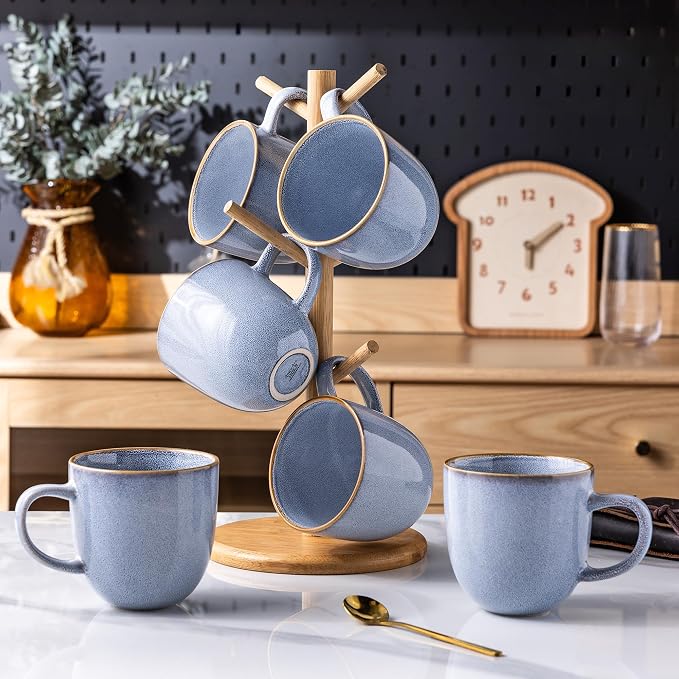 AmorArc 12oz Coffee Mugs, Ceramic Coffee Mugs set of 6 for Man, Woman, Dad, Mom, Modern Coffee Mugs with handle for Latte/Cappuccino/Milk/Cocoa. Dishwasher&Microwave Safe, Blue-Reactive Glaze - Image 7