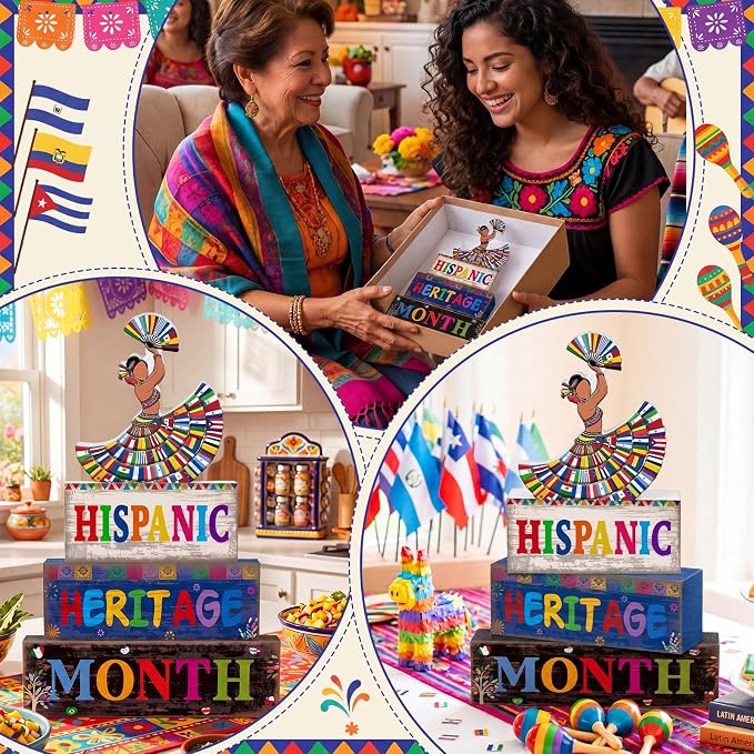 Moucuny 4 Pcs Hispanic Heritage Month Table Decorations Colorful Wooden Dancer Stacked Blocks Decor Latino Heritage Month Decorations Spanish Centerpieces Decor for Home Office Table Tiered Tray - Image 5
