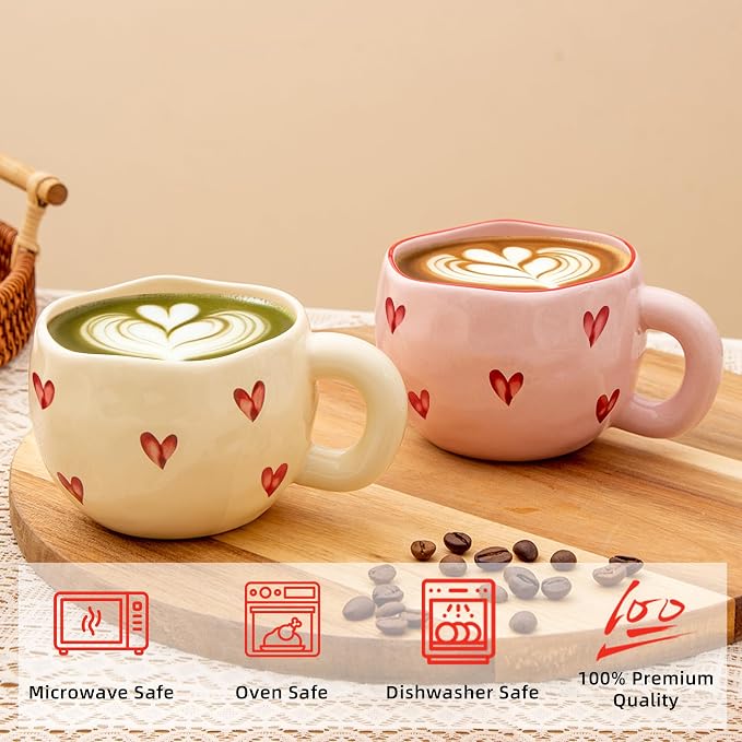 4pcs Ceramic Heart Mugs, 9.4OZ Cute Love Coffee Cup Set, Pink & Yellow, Dishwasher Safe Espresso/Latte Mugs Set, Gift for Women/Mom/Girl Friend(Love) - Image 3