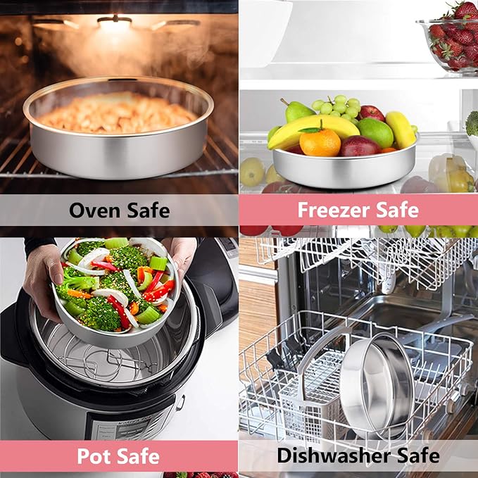 P&P CHEF Cake Pan Set of 3, 4" + 6" + 8" Round Baking Layer Cake Pan Tin | Stainless Steel & Mirror Finish, Bakeware for Birthday Weeding Anniversary, Heavy Duty & Non Toxic, Oven & Dishwasher Safe - Image 5