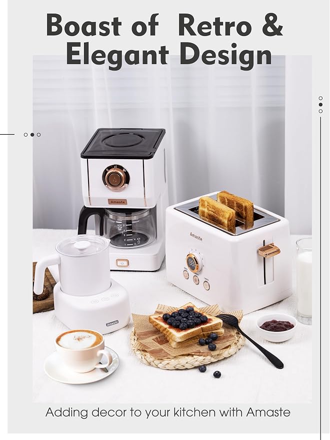 Amaste Retro Style Coffee Machine with 25 Oz Glass Coffee Pot, Reusable Coffee Filter & Three Brewing Modes, Warming Plate, Elegant White with Rose Gold - Image 3