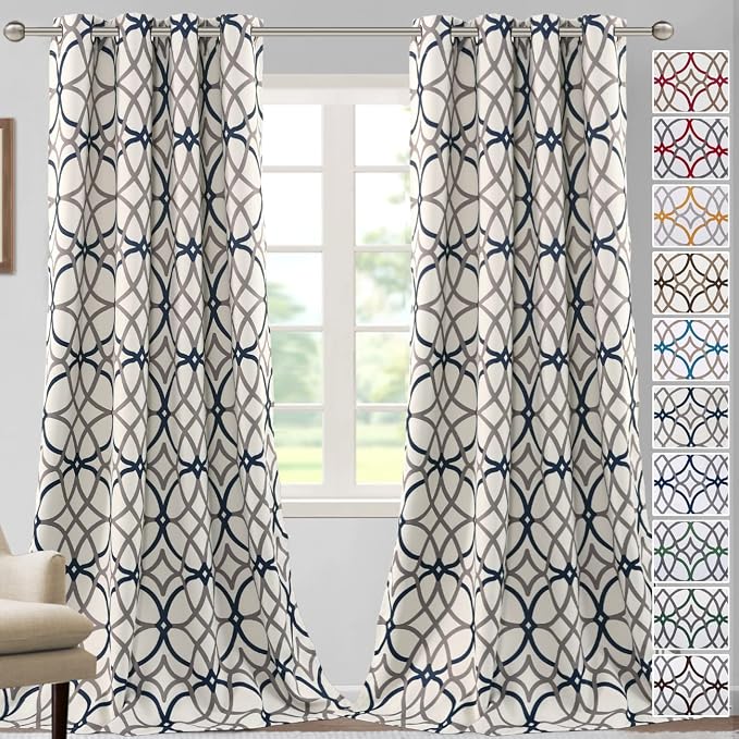 H.VERSAILTEX Blackout Curtains Printed Design 108 Inch Length 2 Panels Set Thermal Insulated Curtains for Bedroom Living Room Geometric Modern Grommet Window Drapes - Grey and Navy by HVERSAILTEX
