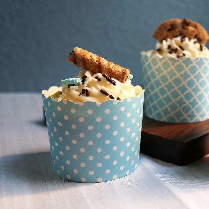 Paper Baking Cups (Polka Dots), Greaseproof Disposable Cupcake Liners (Turquoise, Large Cups (50-Pack)) - Image 5