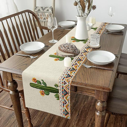 jejeloiu Green Cactus Table Runner,13" x 72" Boho Western Dresser Scarfs Aztec Decor Dresser Runners Southwestern Table Decor for Kitchen by jejeloiu