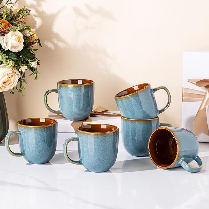 LERATIO Ceramic Coffee Mugs Set of 6,12oz Handmade Coffee Mugs Set with Large Handle for Cappuccino/Latte/Tea/Hot Cocoa,Dishwasher & Microwave Safe-Ocean Blue - Image 8