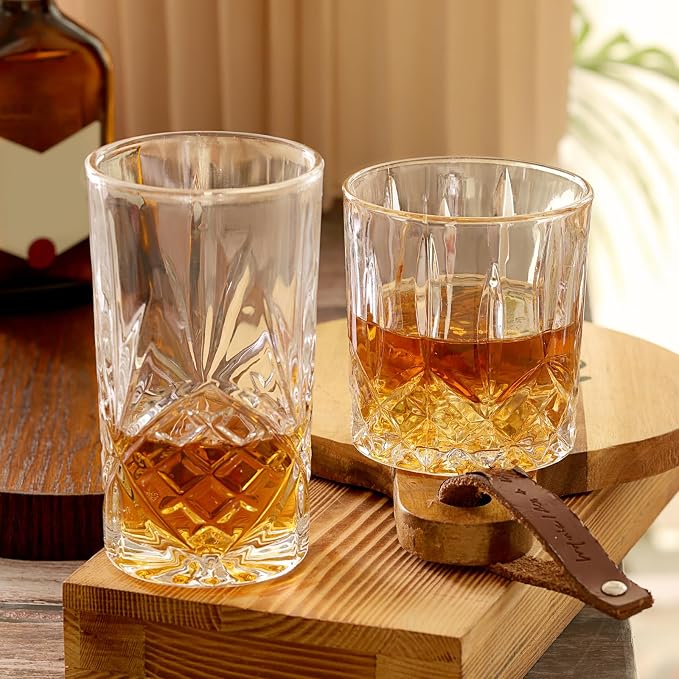 Moretoes Crystal Whisky Drinking Glasses Set of 12, Glass Cups | Mixed Glassware Set, 12 Oz Highball Glasses & 11 Oz Old Fashioned Glasses, Great for Cocktail and Other Beverages - Image 2