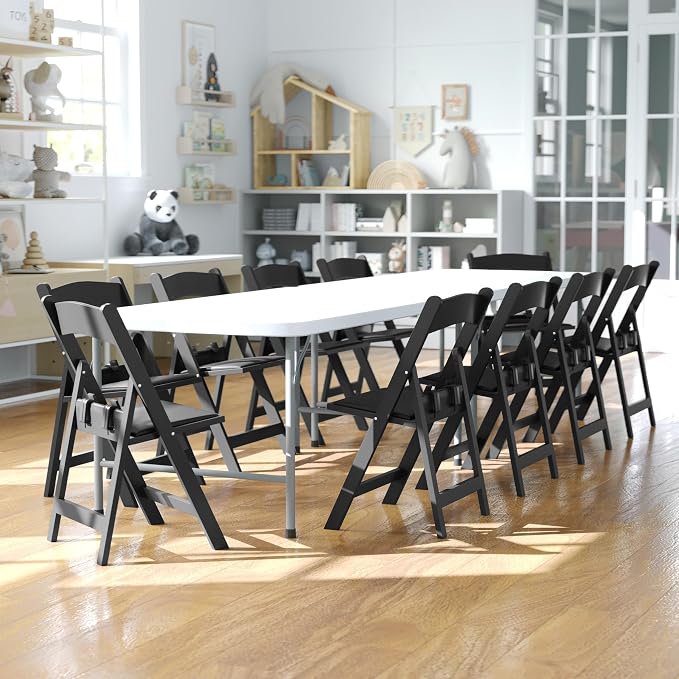Flash Furniture Hercules Kids Resin Folding Chair, Black, 2-Pack | Black Vinyl Padded Seat - Image 2