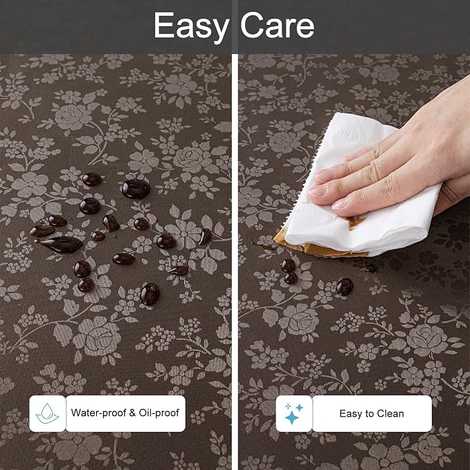 Smiry Round Waterproof Heavy Duty Vinyl Tablecloths, 70 x 70 Inch | Wipeable Washable Floral Embossed Table Cover for Kitchen and Dining Room, Indoor & Outdoor Use, Coffee - Image 3