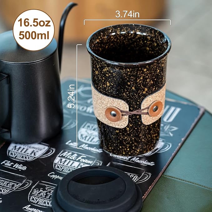 Large Ceramic Travel Coffee Mug with Lids, Tea Mug To Go Coffee Cup | Spill Proof Simple Modern Coffee Tumbler, Reusable Wide Mouth Camping Coffee Mugs, Microwave and Dishwasher Safe, 16.5 oz - Image 2