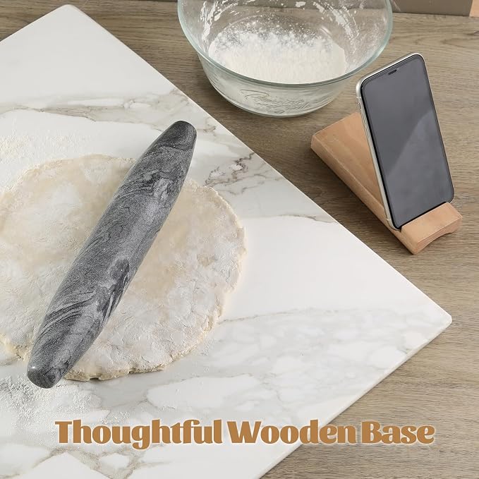 African Natural Grey Marble French Rolling Pin, 12inch Non-Stick Rolling Pin for Baking, Dough Roller for Pasta, Dumpling, Fondant, Pie, Bread, Pizza, Kitchen Baking Tools - Image 6
