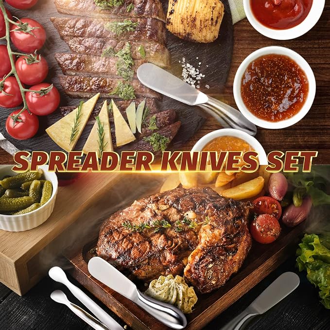 Butter Spreader Knife Set 8 PCS Stainless Steel Cheese Butter Spreader Knives and Mini Serving Tongs for Cheese Cold Butter Jam Appetizers Pastry Charcuterie Accessories Kitchen Utensils - Image 7