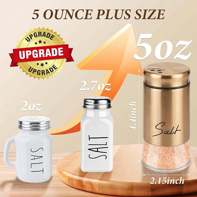 Gold Salt and Pepper Shakers Set, 5 oz | Modern Farmhouse Kitchen Decor, Restaurant & Wedding Use, Housewarming Gifts, Refillable Design - Image 2