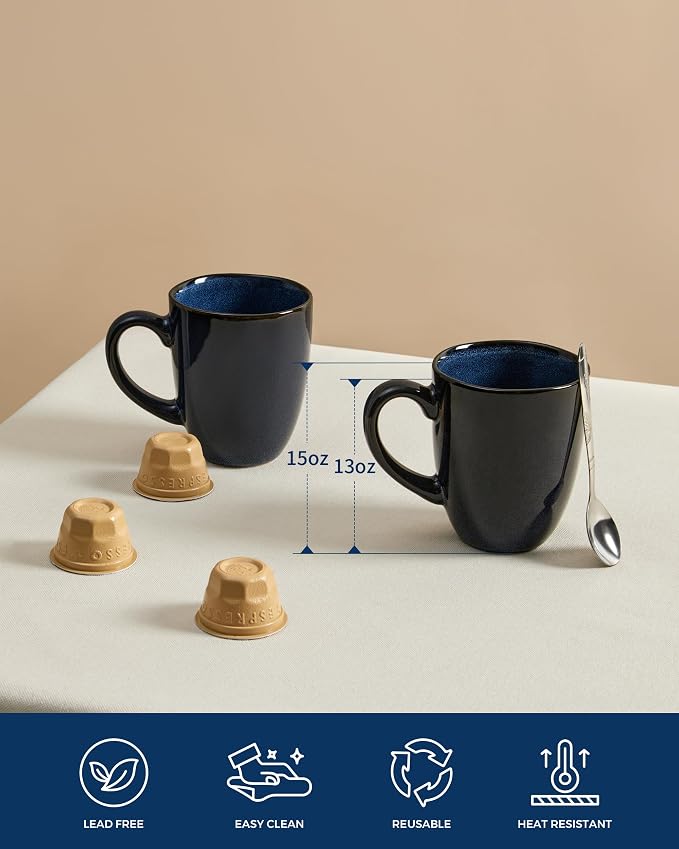 Pokini Coffee Mug 15 oz, Ceramic Coffee Mugs Set of 4, Reactive Glaze Mug for Latte/Tea/Cappuccino/Cocoa, Irregular Stackable Mug Set for Men, Women, Dad, Mom, Dishwasher & Microwave Safe, Starry Blue - Image 5