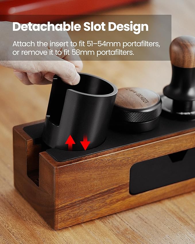 MHW-3BOMBER Espresso Tamping Station, 4 in 1 Walnut Espresso Organizer Box with Magnetic Drawer for Storage 51-58mm Espresso Tamper,Distributor,Portafilter and Espresso Accessories,CH6718