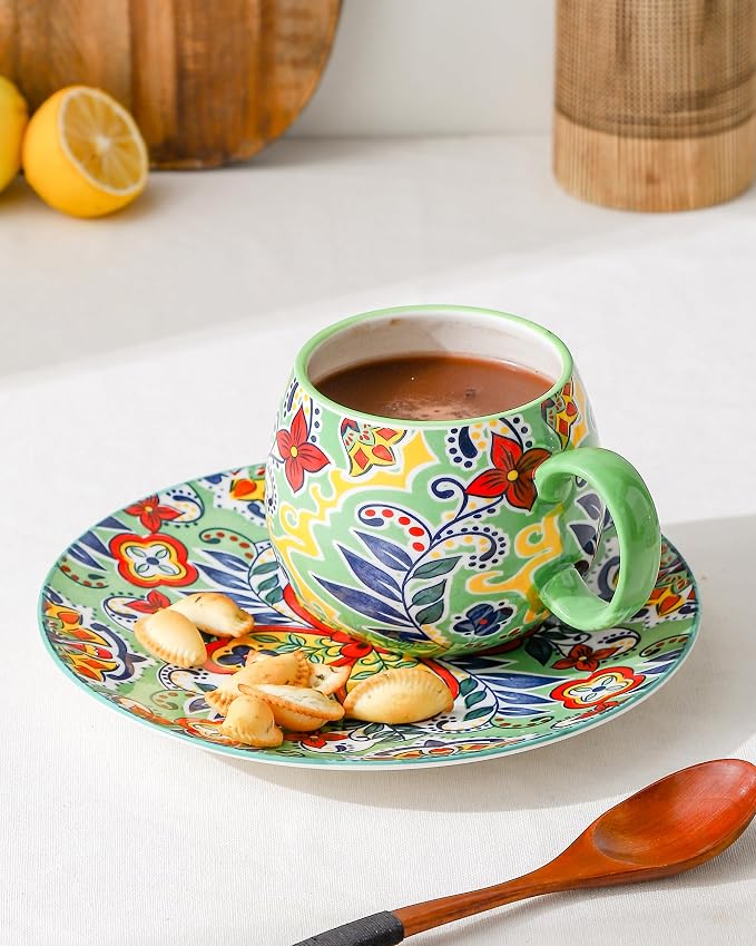 HENXFEN LEAD Large Boho Ceramic Coffee Mugs Set of 6, 20 oz | Assorted Patterns, Ideal for Coffee, Tea, Latte & Hot Cocoa, Microwave & Dishwasher Safe, Lead-Free Glaze - Image 5