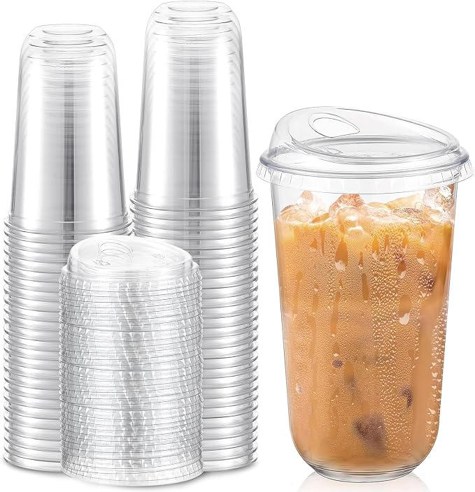 Ziliny 50 Sets Clear Plastic Coffee Cups with Sip Lids, Disposable Plastic PET Crystal Cups for Iced Coffee, Smoothie, Cold Beverage, Drink Shops and Party Catering(Clear,18 oz) by Ziliny