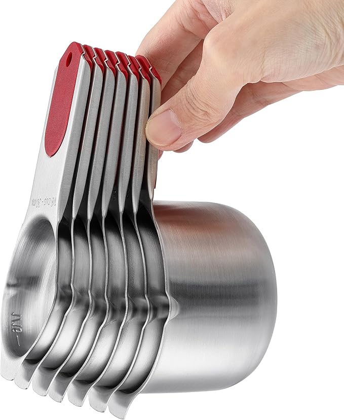 Spring Chef Magnetic Measuring Cups & Spoons Set of 15, Patented, Red | Stackable Stainless Steel Measuring Cups & Heavy Duty Metal Measuring Spoons with Levelers for Dry & Liquid Ingredients - Image 8