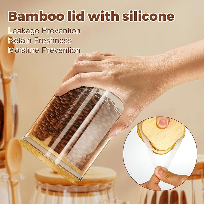Glass Jars with Bamboo Lids and Spoons, 16 oz Glass Storage Containers | Dry Food Storage Sugar, Coffee, Nuts, Cookie, Candy, Tea, Airtight Kitchen Canisters Spice Jars - Image 5