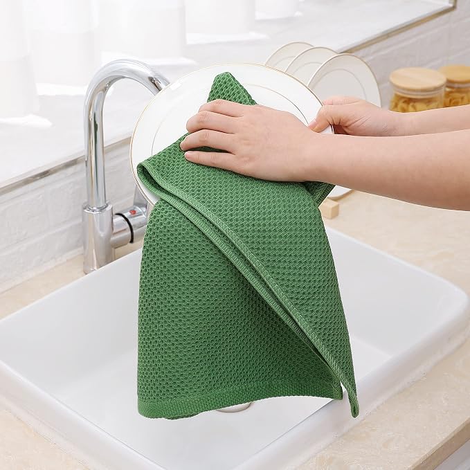 Homaxy 100% Cotton Waffle Weave Kitchen Dish Towels 12-Pack, Grass Green | 13 x 28 Inches, Ultra Soft Absorbent Dish Towels, Quick Drying Cleaning Towels - Image 4