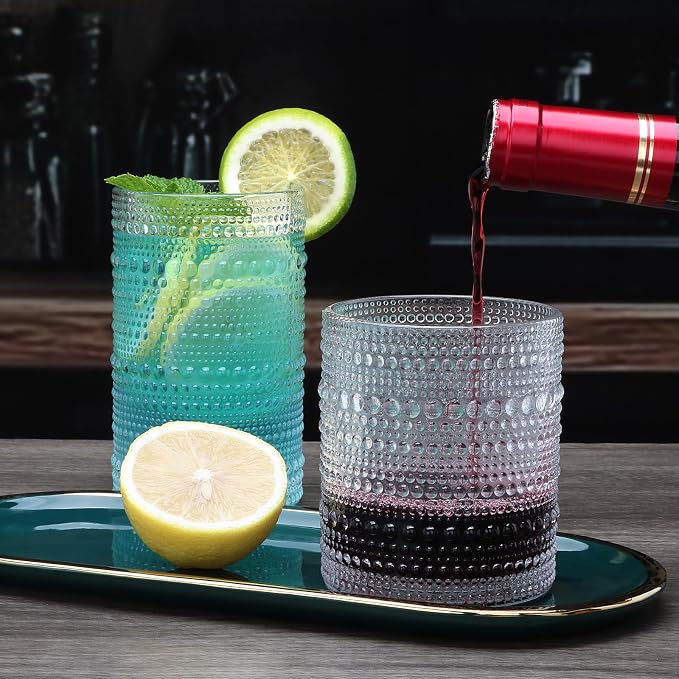 Hobnail Drinking Glasses, Tumbler Glassware, Set of 12 | 10 oz Cocktail Glasses & 12 oz Highball Glasses, Glass Cups for Whiskey, Juice, Home, Bar & Kitchen, Dishwasher Safe - Image 3