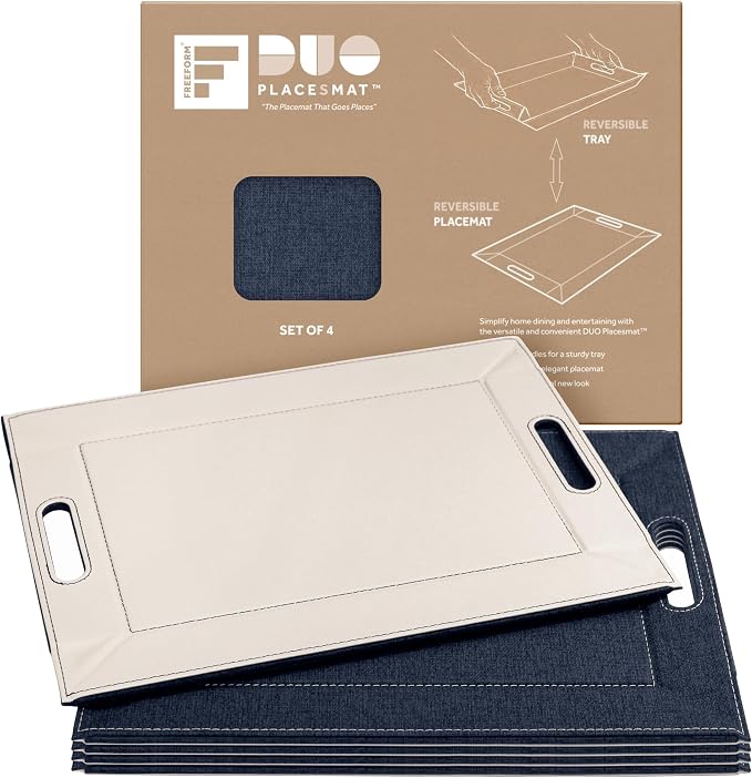 2-in-1 Serving Tray & Placemat | Faux Leather & Reversible | Lays Flat as a Placemat or Folds into an Ottoman Food Tray, Easy to Clean by FREEFORM