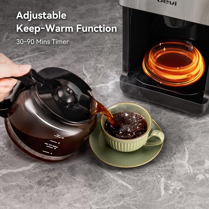 Gevi 10-Cup Grind & Brew Coffee Maker, Touch Screen, Programmable Brew | All-In-One 10-Cup Coffee Maker With Built-In Grinder & Glass Carafe, 90-Min Warm Plate, Reusable Filter, 1.5L Tank - Image 5
