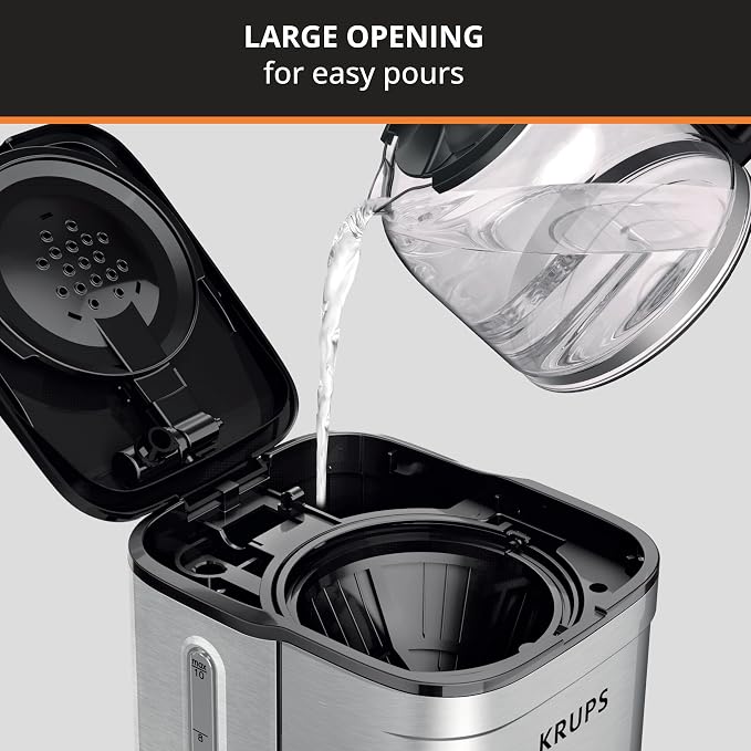 KRUPS Coffee Maker 10 Cups Simply Brew Stainless Steel Drip Coffee Maker, 900 Watts Coffee Filter, Drip Free, Dishwasher Safe Pot , Black & Silver | Pause & Brew mid-cycle pour, Keep Warm function, Reusable filter included, Drip-free dishwasher-safe gl... - Image 3