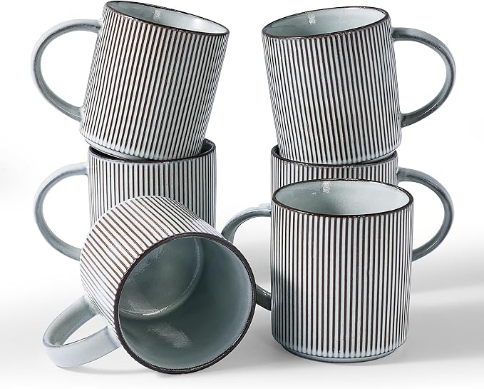 famiware Coffee Mug Set for 6, Star 16 oz Catering Mugs Cup Set with Handle for Coffee, Tea, Cocoa, Milk - Ceramic Stoneware Drinkware Set, Smoky Blue by Famiware