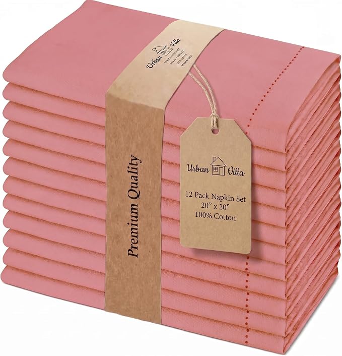Urban Villa Hemstitch Cloth Dinner Napkins Cotton 20”x20” (Set of 12)-Rust by CottonTrends