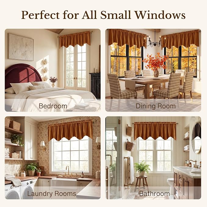 Burnt Orange Fall Decor Window Valance 52x18 Inch 1 Panel | Velvet Wavy Window Treatment for Kitchen, Vibrant Autumn Decoration Short Curtains for Living Room, Bathroom, Basement - Image 6