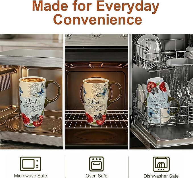 Topadorn 17oz Ceramic Travel Mug with Lid, Christian Butterfly Coffee Mug | Large Coffee Mug with Handle, Psalm 39:7 Floral Design, Microwave & Dishwasher Safe, Gift Box Included - Image 6