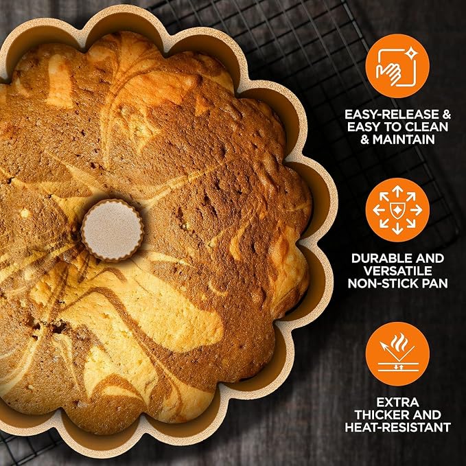 NutriChef 9 Inch Marquise Cake Pan, Thick & Heavy Cast Aluminum Bakeware Cake Mold for Cake with Fluted Easy-Release Edges for Uniform Browning & Baking, Nonstick Heat-Resistant Coating - Image 5