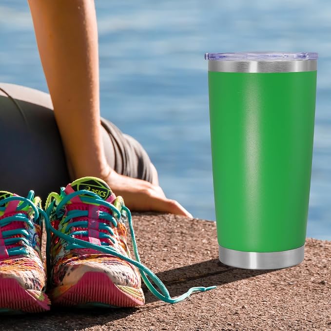20oz Tumbler Insulated Coffee Tumblers with Lid Stainless Steel Green 8P | 20 oz Tumblers Double Wall Insulated Vacuum 20oz Coffee Mug Leak Proof Tumblers with Lid Powder Coated - Green 8 Pack - Image 8