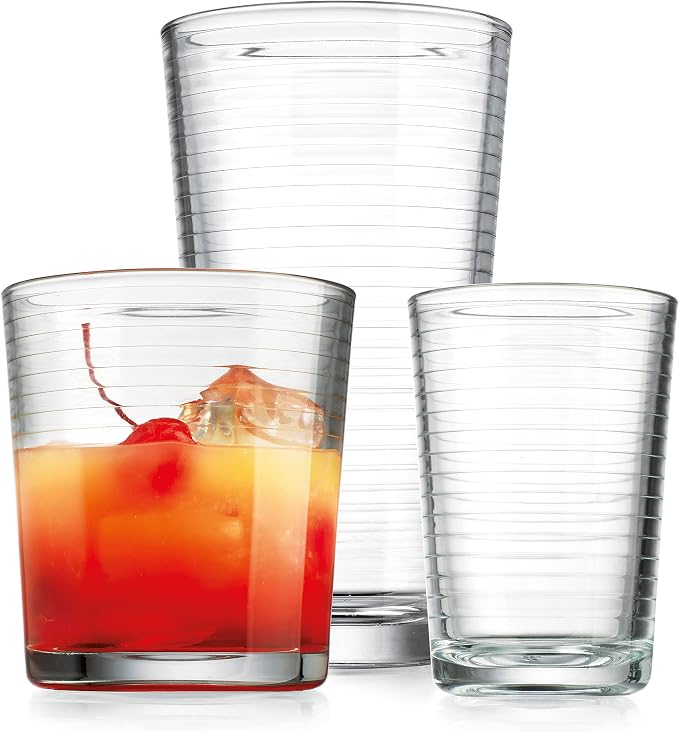Glaver's Drinking Glasses 24 Piece Glass Set, 8-7 Oz. Highball Glasses, 8-13 Oz. Whiskey Rocks, And 8 7 Oz Juice Glasses. Ideal for Water, Juice, Cocktails, and Iced Tea. Dishwasher safe - Image 7
