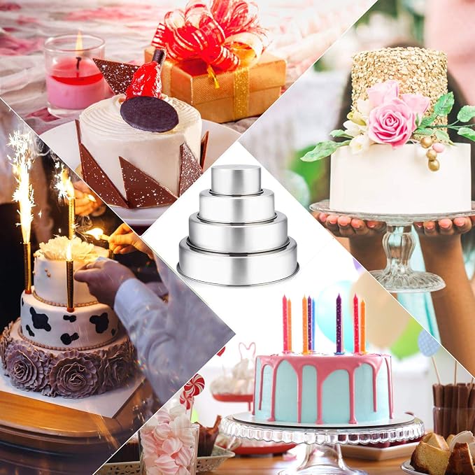 TeamFar Cake Pan, Stainless Steel Round Baking Pans Set for Layer Cake Pie | 4'' & 6'' & 8'' & 9½'', Smash Cake Pan Tier Cake Tins, for Baking Serving at Camping Wedding, Oven & Dishwasher Safe - 4 PCS - Image 7