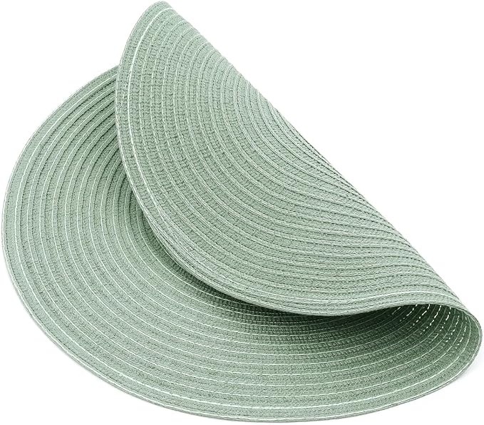 SHACOS Round Placemats Set of 8 Washable 15 inch Round Table Mats Cotton Polyester Woven Braided Place Mats for Dining Table Wedding Party Decor, Sage Green - Image 4