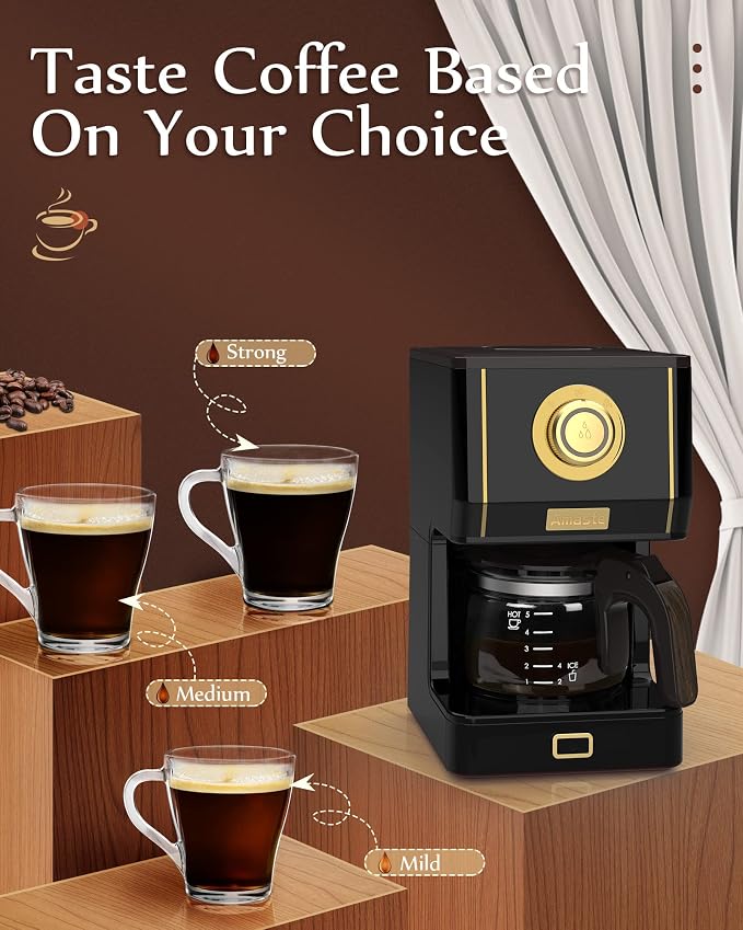 Amaste Coffee Maker, 25 Oz Drip Retro Style Coffee Machine with Glass Coffee Pot with Reusable Coffee Filter & Three Brewing Modes, Warming Plate, CM 1003AE-Black - Image 4