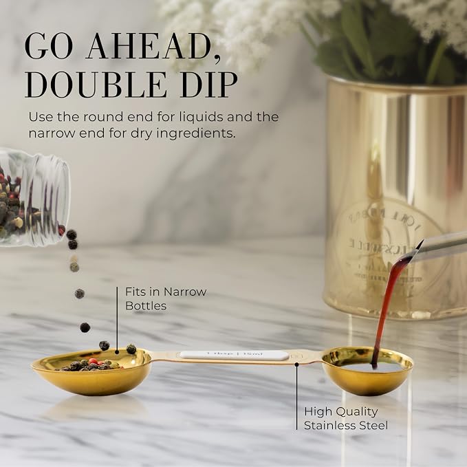 Styled Settings White and Gold Measuring Spoons with Leveler, 8-Piece | Dual-Sided, Stackable, Stainless Steel Magnetic Measuring Spoons Set - Fits in Spice Jars, White and Gold Kitchen Accessories - Image 5