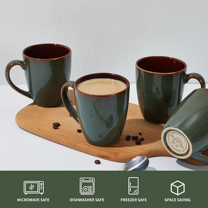 Pokini Coffee Mug 14 oz, Ceramic Coffee Mugs Set of 6, Reactive Glaze Mug for Latte/Tea/Cappuccino, Large Stackable Mug Set for Men, Women, Dad, Mom, Dishwasher & Microwave Safe, Brown Green - Image 6