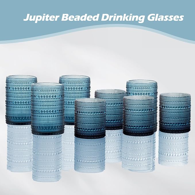 Hobnail Drinking Glasses with Straws, 15oz&12oz Vintage Glassware Set of 12, Blue Hobnail Glassware Embossed Vintage Water Cups, Highball Glasses for Cocktail,Whiskey,Beer and Juice - Image 2
