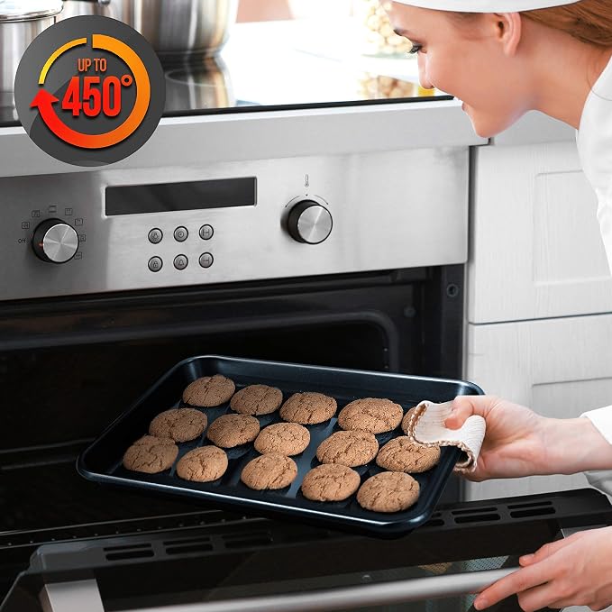 NutriChef 16-Piece Baking Pan Set, Non-Stick Cookie Sheet Bakeware, Durable Food-Grade Metal, Easy-to-Clean Oven Trays, Dishwasher Safe, Includes 8 Large (15.7") & 8 Medium Pans (13.4"), Blue Diamond - Image 5