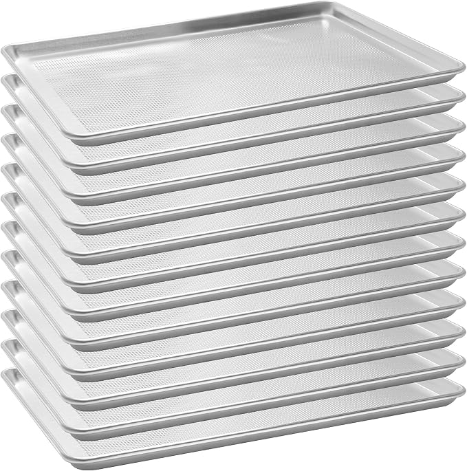 12 Pack Full Size Perforated Aluminum Baking Sheet, 26 x 18 in | NSF, Aluminum Commercial Cookie Sheets, Non-Stick, Oven Safe Up to 500℉ by FSUON