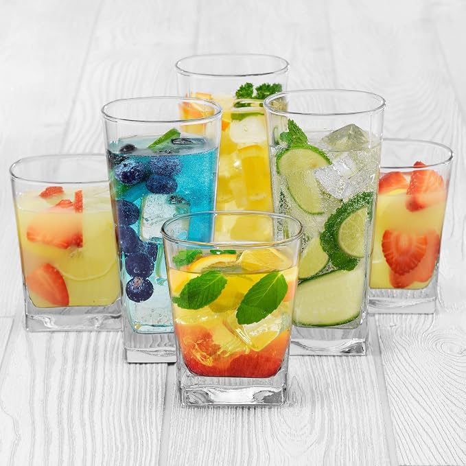 Libbey City Tumbler and Rocks Glass Set, Elegant Drinkware Glasses Set, Tall Drinking Glasses with Modern Lines, Dishwasher Safe Drinking Glasses Set of 16 - Image 2
