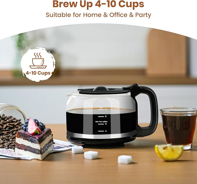 Gevi 10-Cup Drip Coffee Maker With Built-In Burr Grinder & Touch Screen | Programmable Brewing, 4-Hour Warming Plate, Permanent Filter, Included Glass Carafe for Fresh Grind-And-Brew Coffee at Home - Image 8