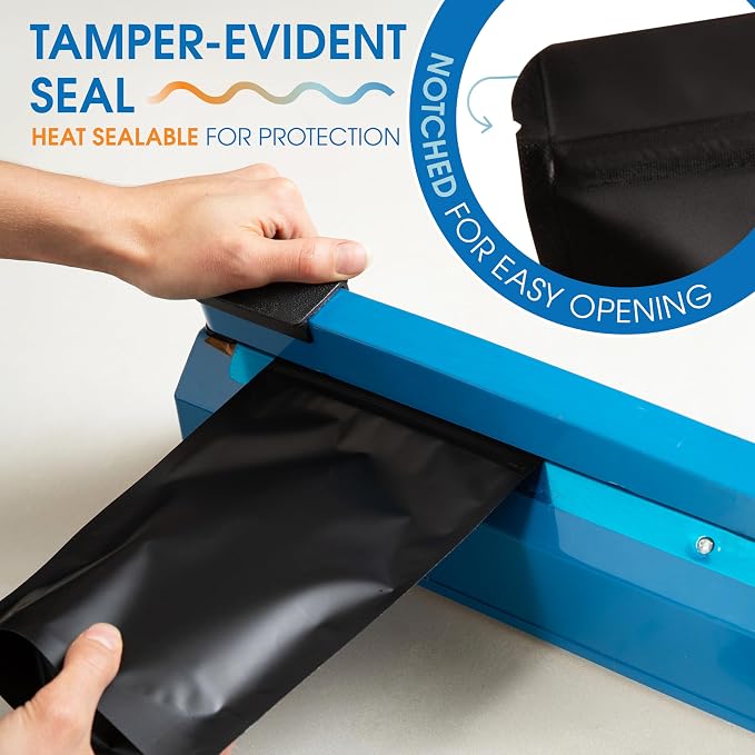 6" X 9" Matte Black Stand-Up Mylar Bags - 500 Count Smell-Proof Bags | With Heat Sealable Opening and Resealable Zipper - Spartan Industrial - Image 3